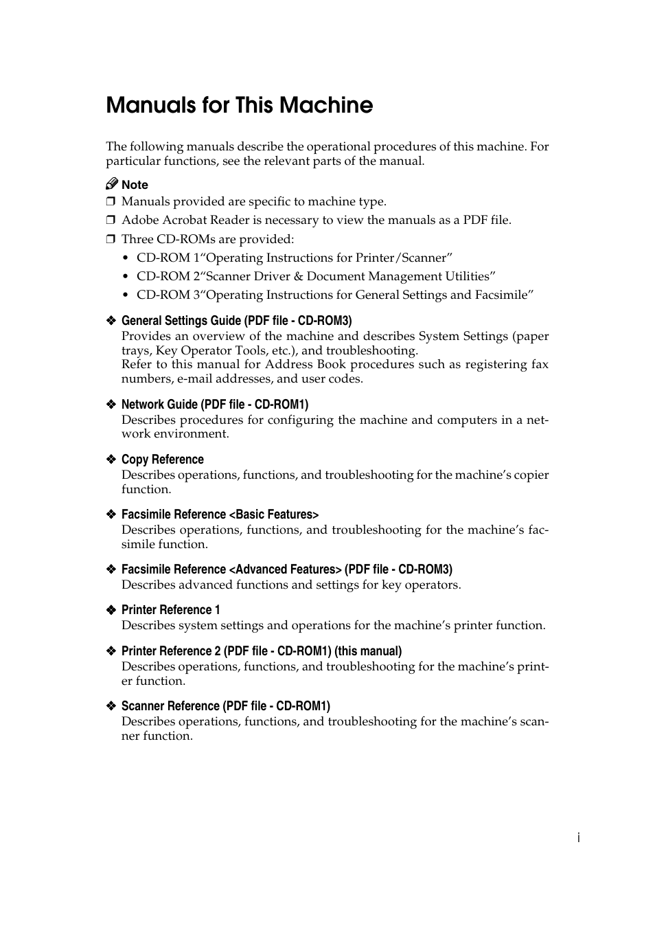 Manuals for this machine | Ricoh Type 2018 User Manual | Page 3 / 54