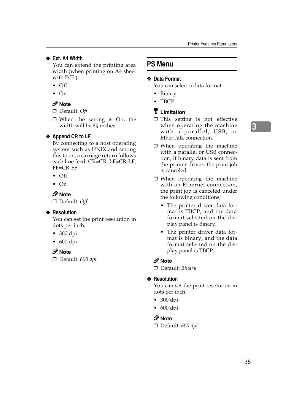 Ps menu, Ee p.35 “ps menu, P.35 “ps menu | Ricoh Type 2018 User Manual | Page 41 / 54