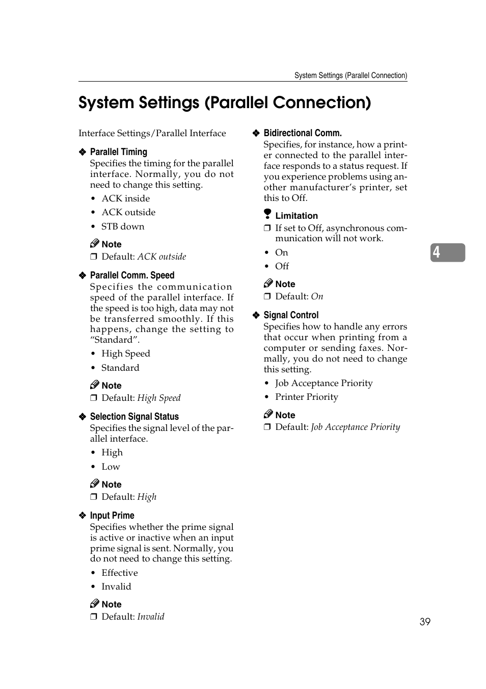 System settings (parallel connection), System settings, 4system settings (parallel connection) | Ricoh Type 2018 User Manual | Page 45 / 54