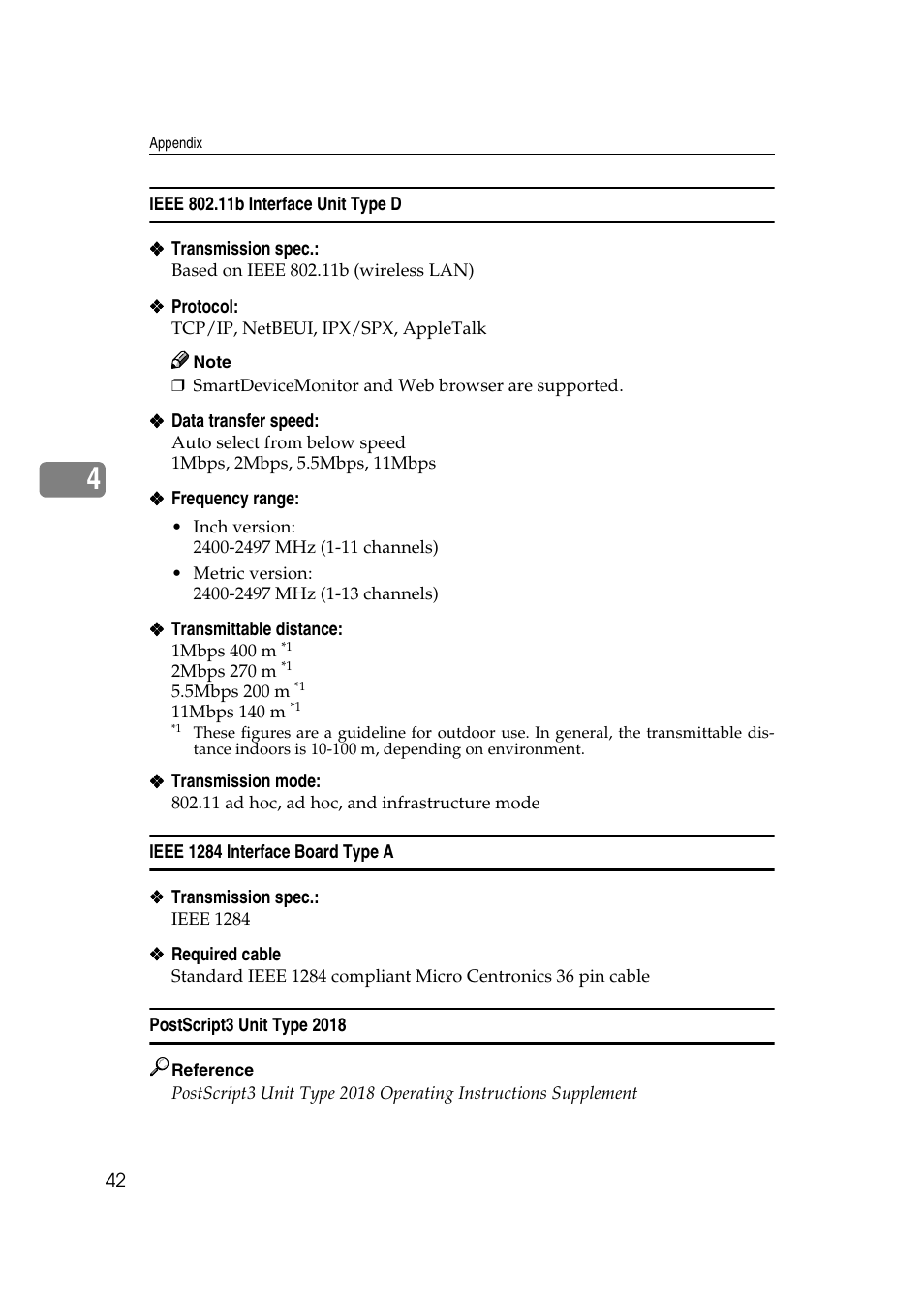 Ieee 802.11b interface unit type d, Ieee 1284 interface board type a, Postscript3 unit type 2018 | Ricoh Type 2018 User Manual | Page 48 / 54