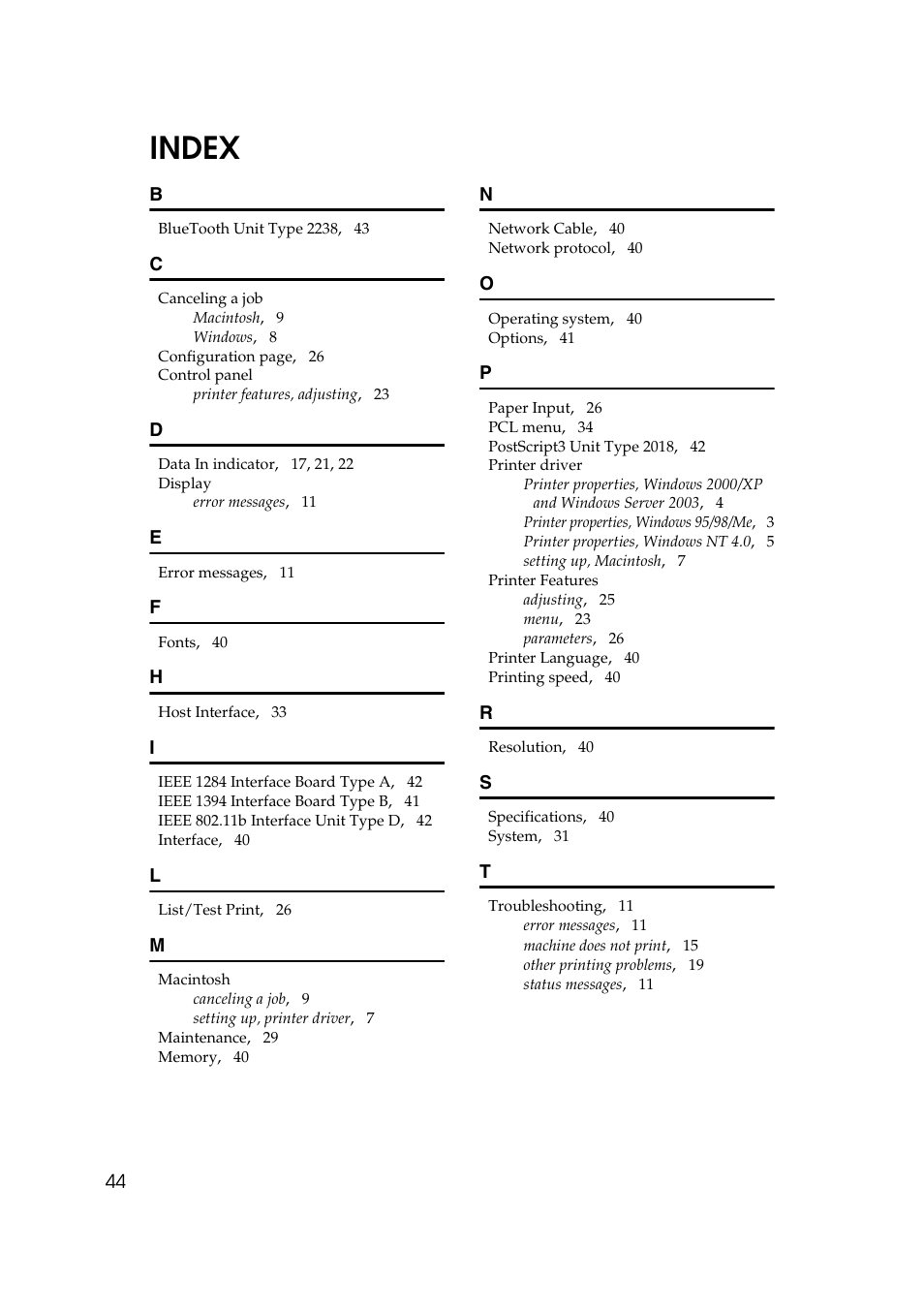 Index | Ricoh Type 2018 User Manual | Page 50 / 54