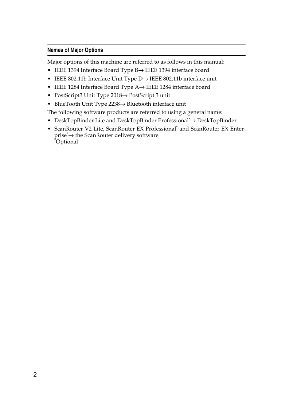 Names of major options | Ricoh Type 2018 User Manual | Page 8 / 54