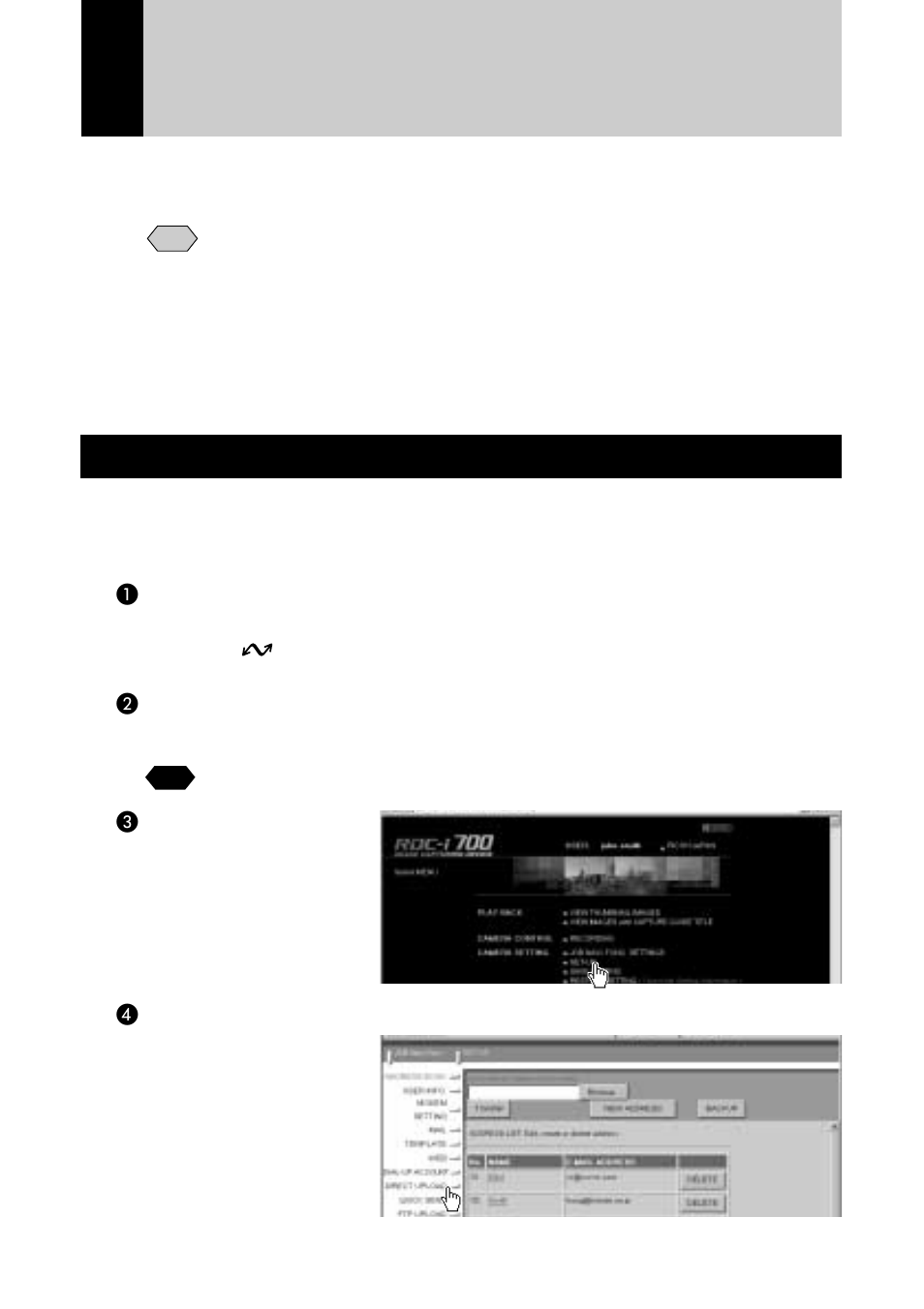 Direct upload settings, Displaying the direct upload dial-up accounts | Ricoh RDC-i700 User Manual | Page 86 / 186