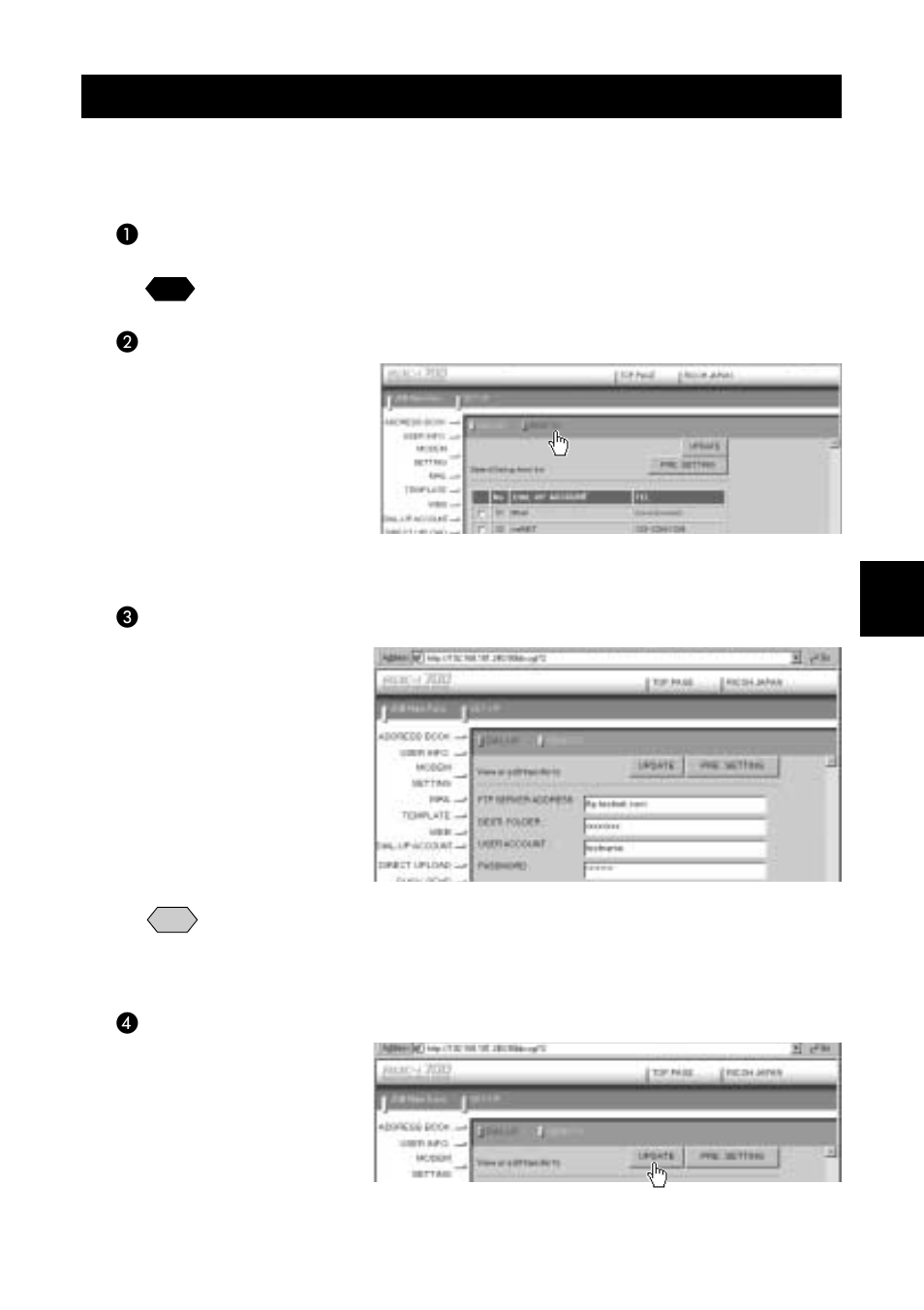 Setting a server for ftp upload | Ricoh RDC-i700 User Manual | Page 95 / 186