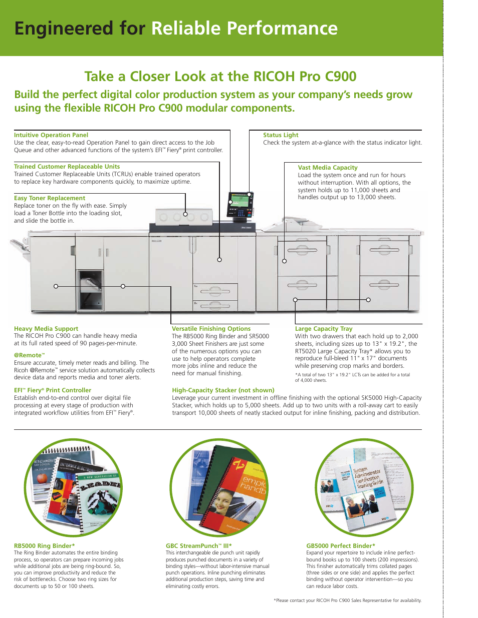 Engineered for reliable performance, Take a closer look at the ricoh pro c900 | Ricoh Pro C900 User Manual | Page 5 / 6