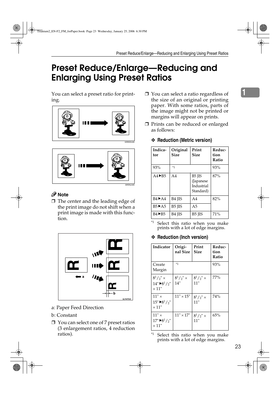You can select a preset ratio for print- ing, Reduction (inch version) | Ricoh PRIPORT JP730 User Manual | Page 111 / 171