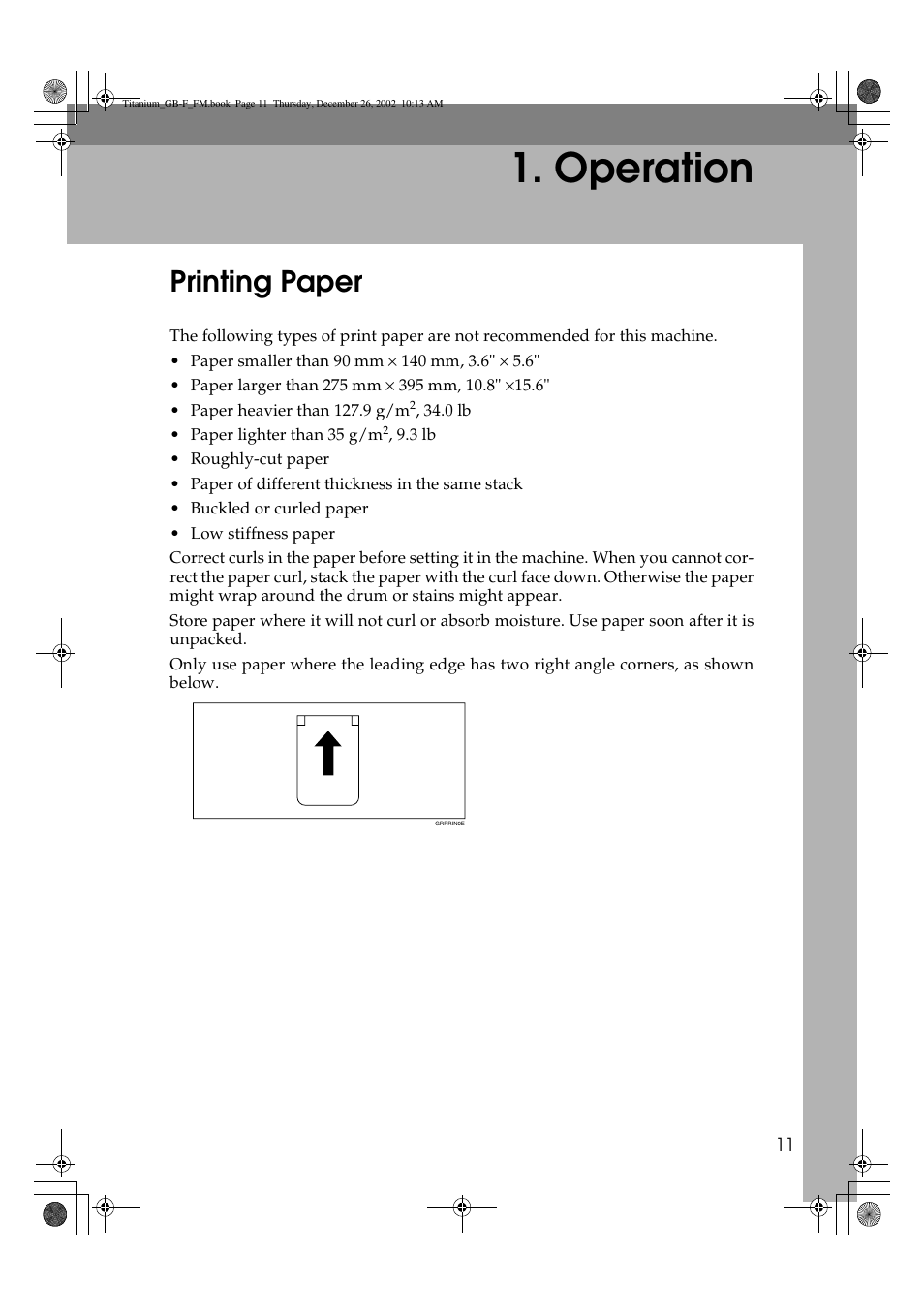Operation, Printing paper | Ricoh PRIPORT JP730 User Manual | Page 17 / 171