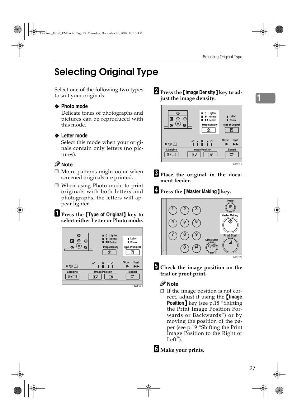 Selecting original type, 1selecting original type | Ricoh PRIPORT JP730 User Manual | Page 33 / 171