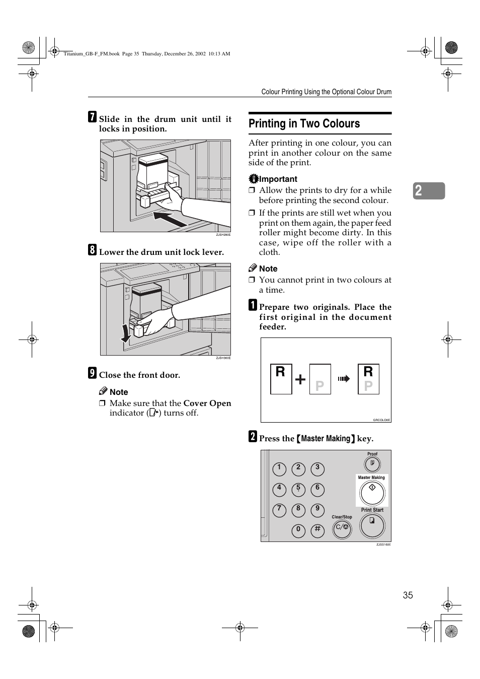 Rp r p, Printing in two colours | Ricoh PRIPORT JP730 User Manual | Page 41 / 171
