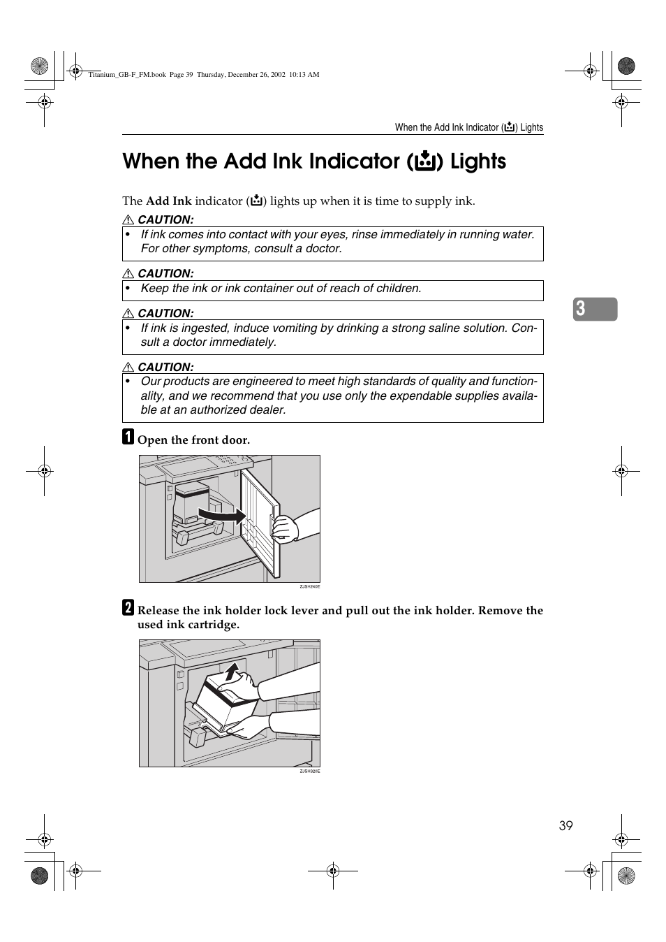 When the add ink indicator, Lights | Ricoh PRIPORT JP730 User Manual | Page 45 / 171