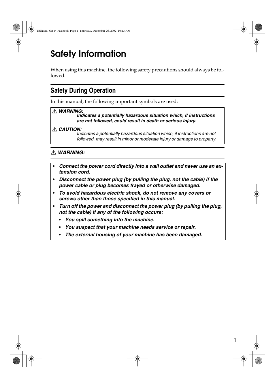 Safety information, Safety during operation | Ricoh PRIPORT JP730 User Manual | Page 7 / 171