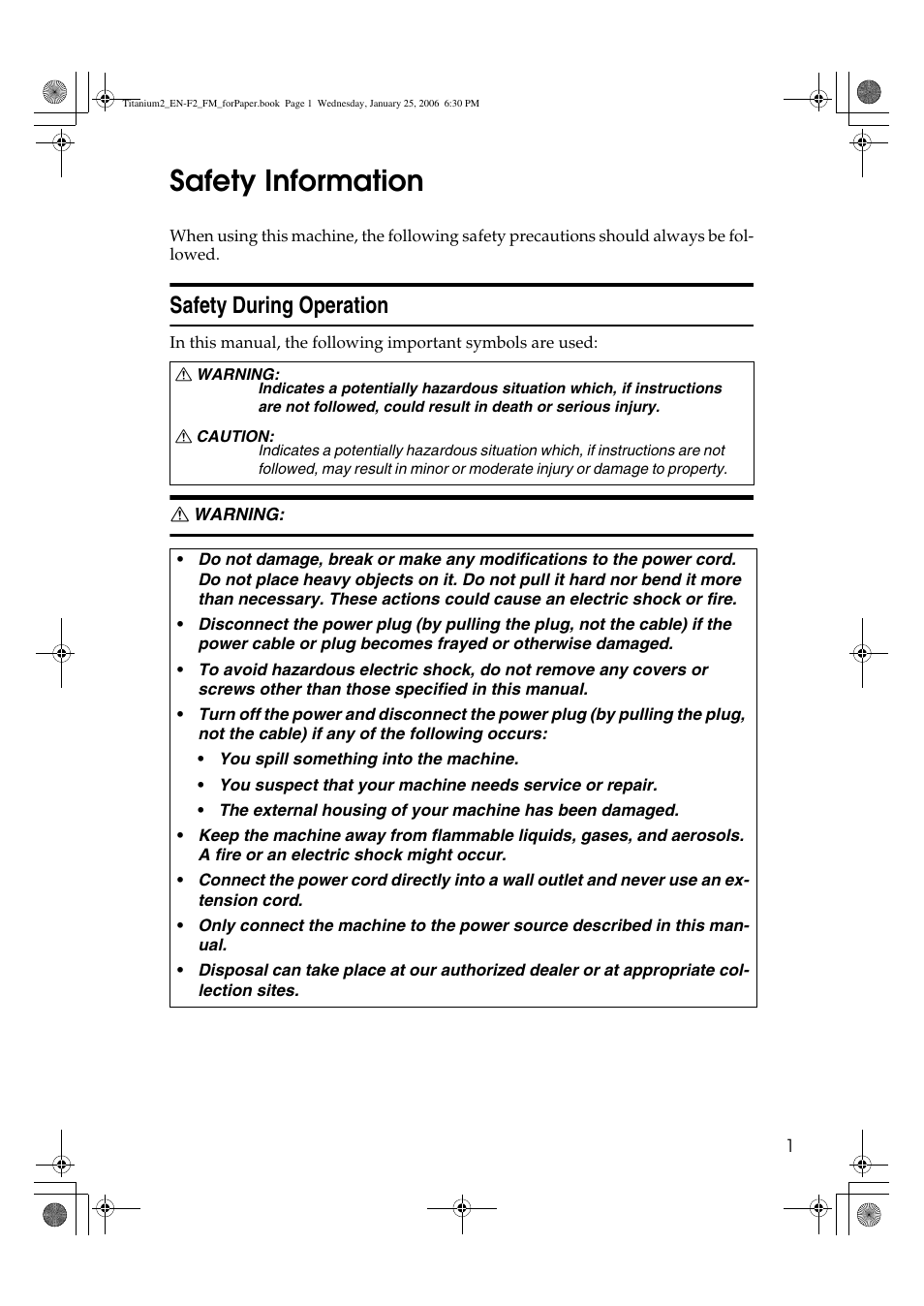 Safety information, Safety during operation | Ricoh PRIPORT JP730 User Manual | Page 89 / 171