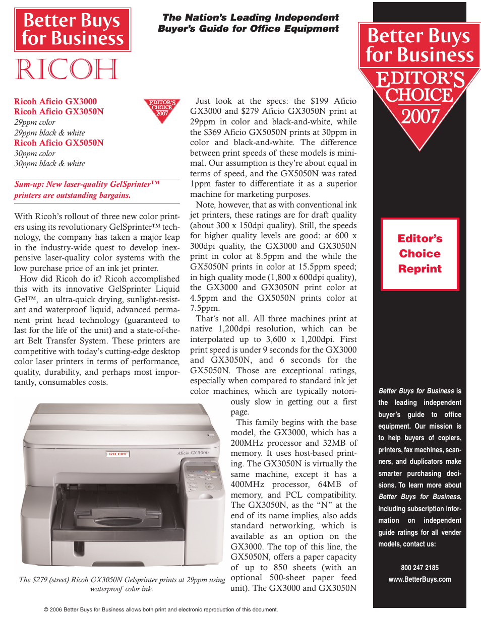Ricoh Aficio GX3050N User Manual | 2 pages