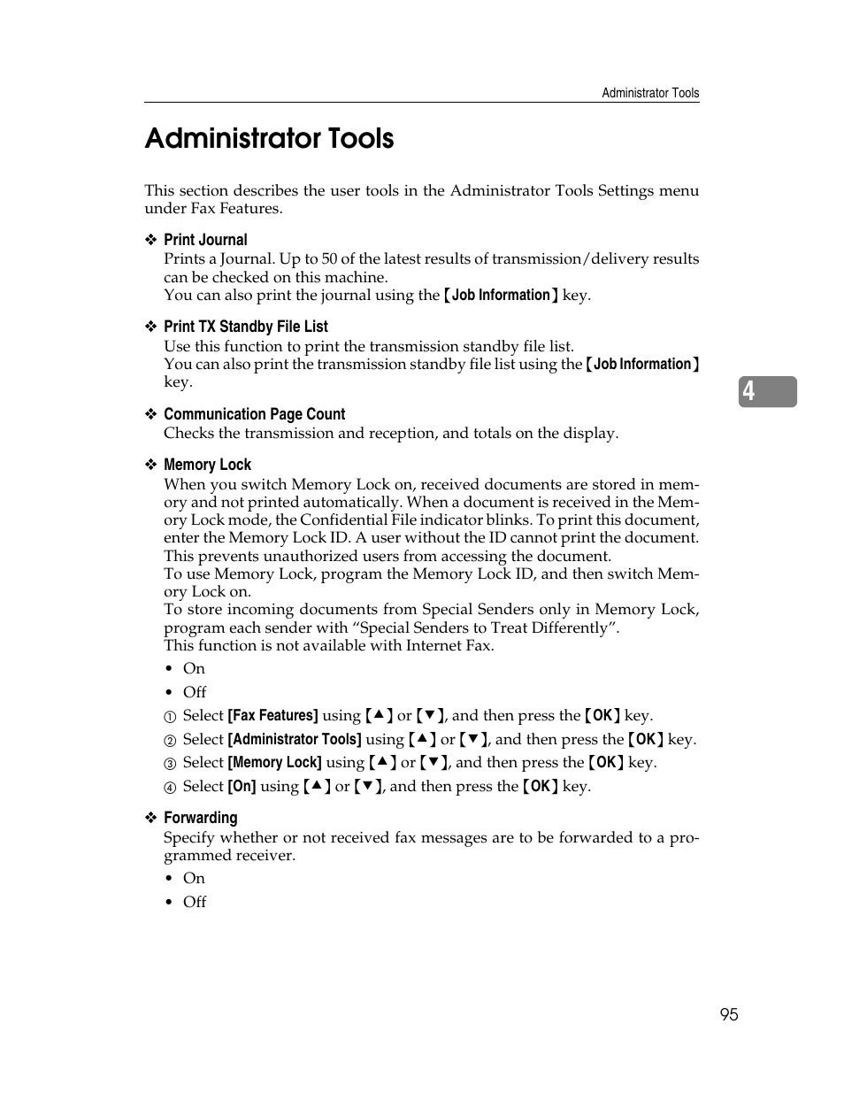 Administrator tools, 4administrator tools | Ricoh Aficio ISC 615G User Manual | Page 103 / 318