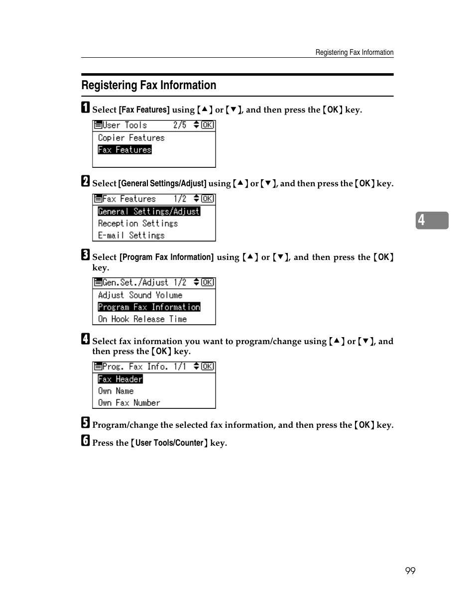 Registering fax information | Ricoh Aficio ISC 615G User Manual | Page 107 / 318
