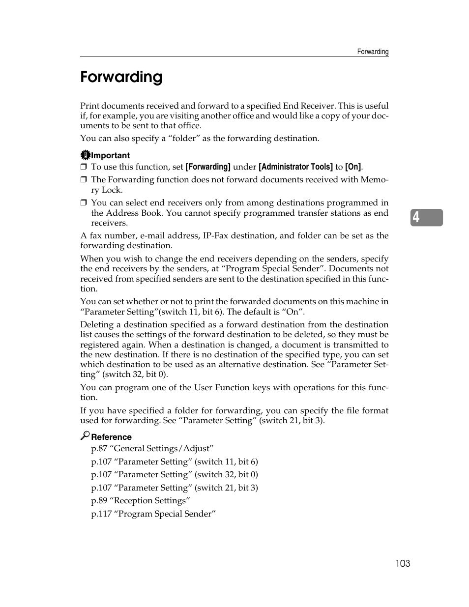 Forwarding, 4forwarding | Ricoh Aficio ISC 615G User Manual | Page 111 / 318