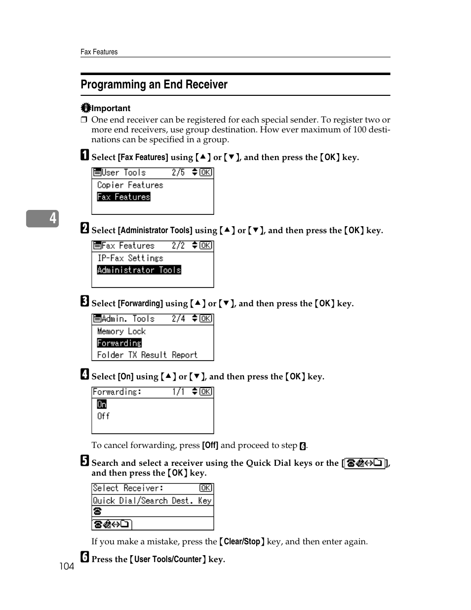 Programming an end receiver | Ricoh Aficio ISC 615G User Manual | Page 112 / 318