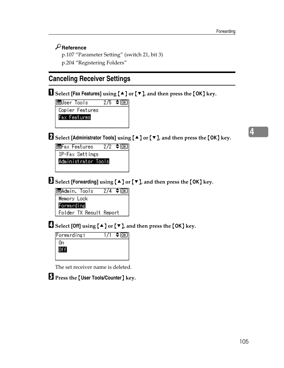 Canceling receiver settings | Ricoh Aficio ISC 615G User Manual | Page 113 / 318