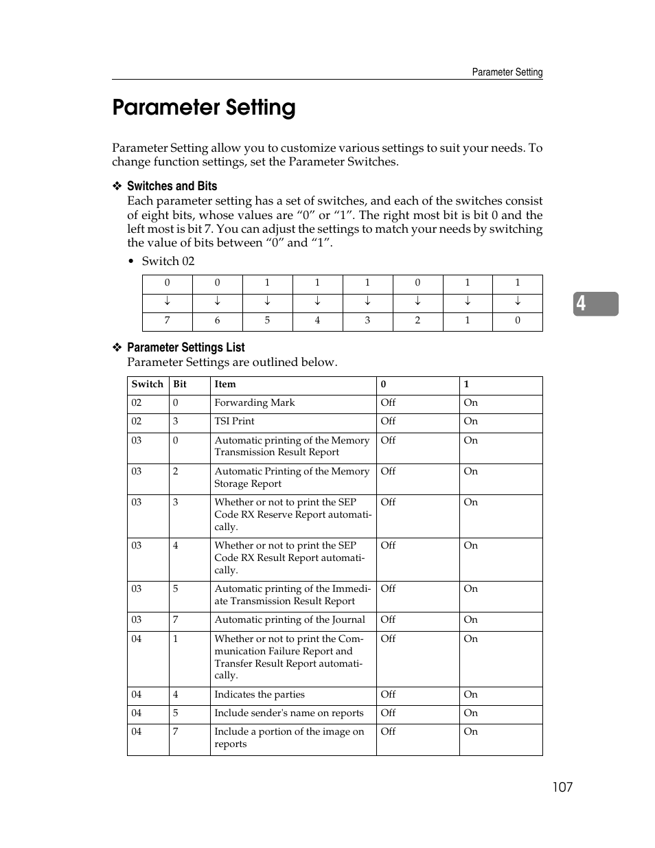 Parameter setting, P.107 “parameter setting, 4parameter setting | Ricoh Aficio ISC 615G User Manual | Page 115 / 318