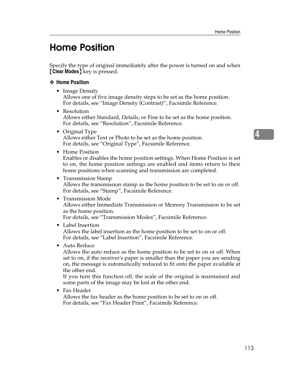 Home position, 4home position | Ricoh Aficio ISC 615G User Manual | Page 121 / 318