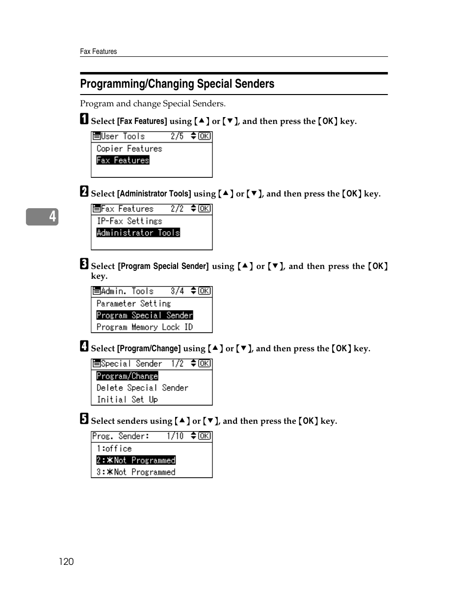 Programming/changing special senders | Ricoh Aficio ISC 615G User Manual | Page 128 / 318