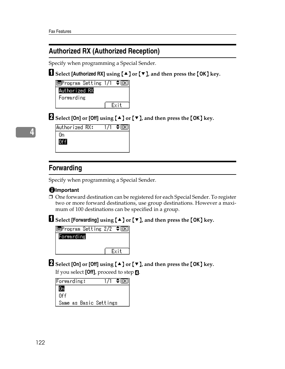 Authorized rx (authorized reception), Forwarding, Authorized rx (authorized reception) forwarding | Ricoh Aficio ISC 615G User Manual | Page 130 / 318