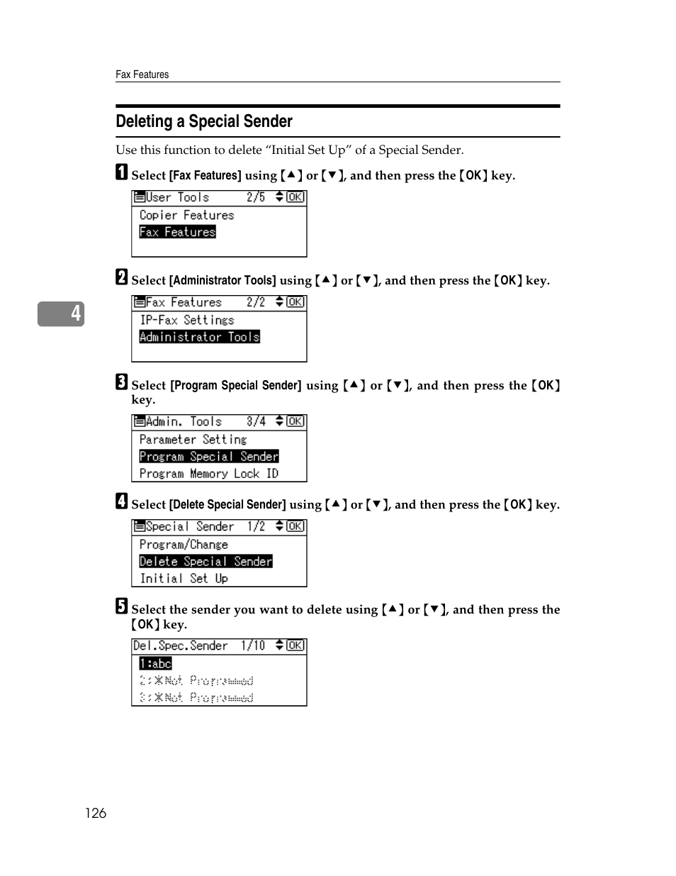Deleting a special sender | Ricoh Aficio ISC 615G User Manual | Page 134 / 318