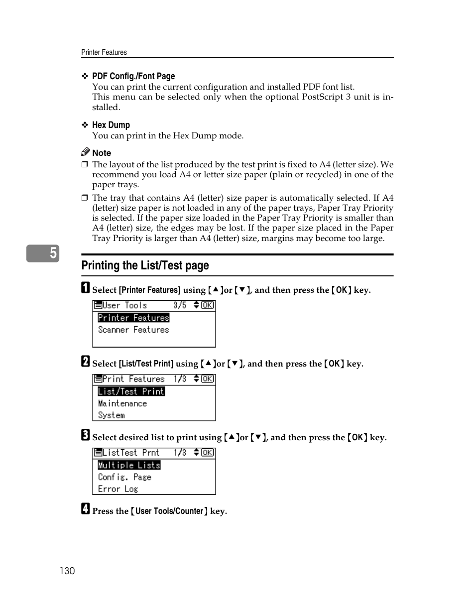 Printing the list/test page | Ricoh Aficio ISC 615G User Manual | Page 138 / 318