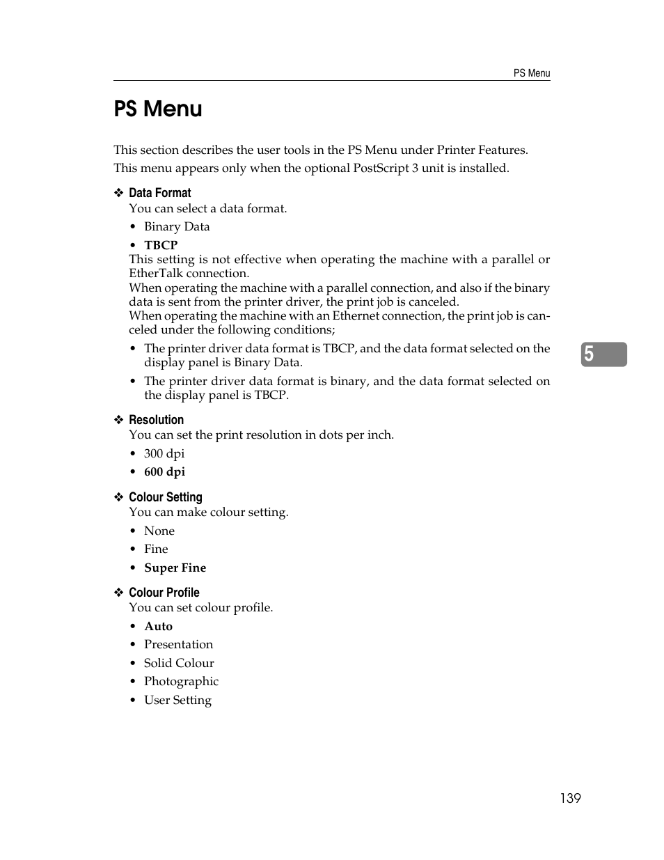 Ps menu, 5ps menu | Ricoh Aficio ISC 615G User Manual | Page 147 / 318