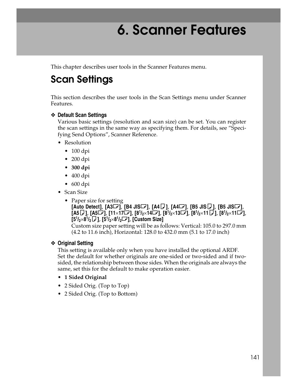 Scanner features, Scan settings | Ricoh Aficio ISC 615G User Manual | Page 149 / 318