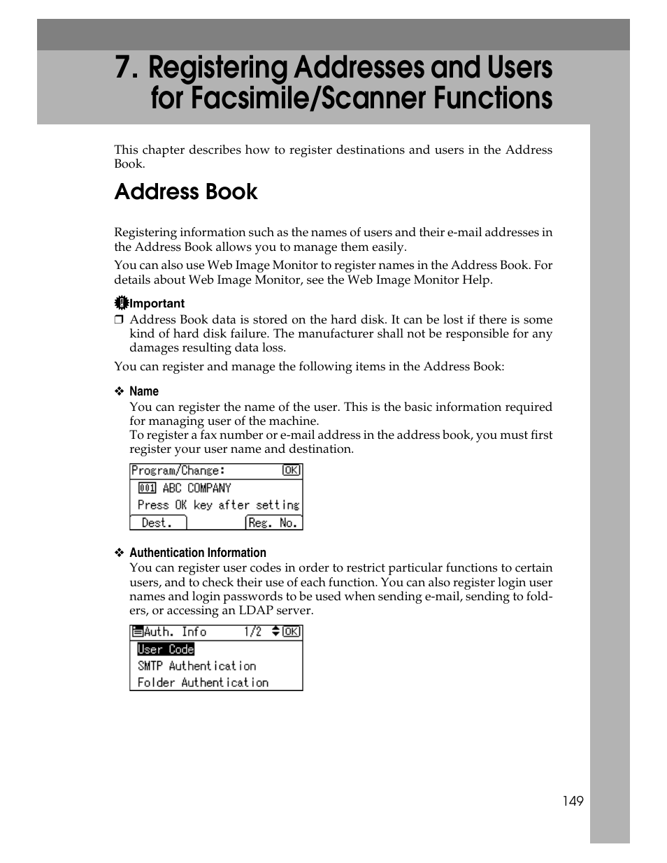 Address book, P.149 “address book | Ricoh Aficio ISC 615G User Manual | Page 157 / 318