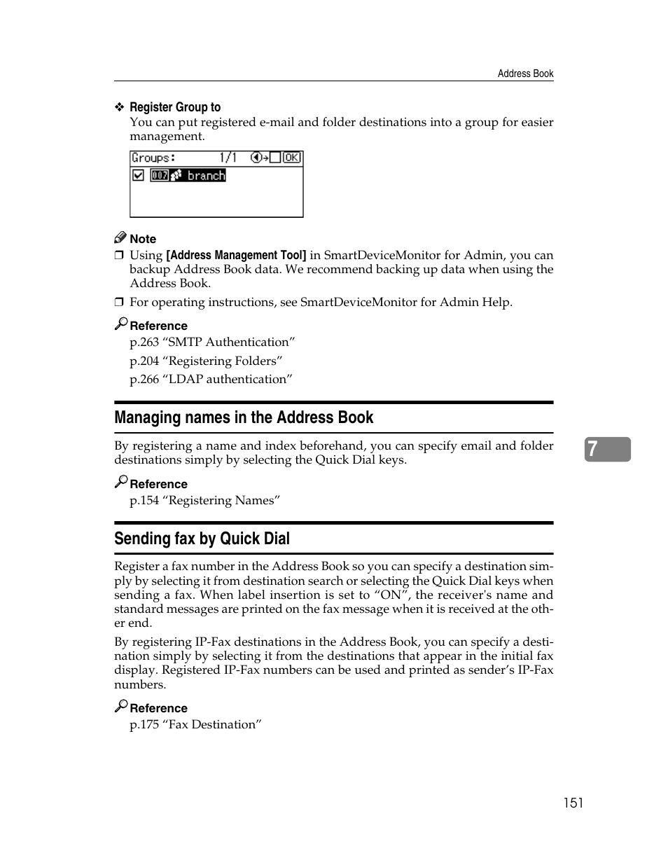 Managing names in the address book, Sending fax by quick dial | Ricoh Aficio ISC 615G User Manual | Page 159 / 318