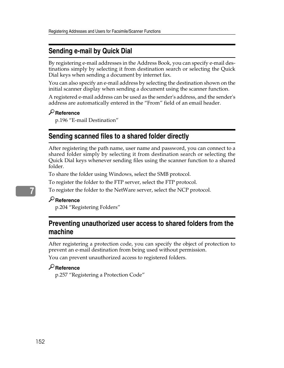 Sending e-mail by quick dial, Sending scanned files to a shared folder directly | Ricoh Aficio ISC 615G User Manual | Page 160 / 318