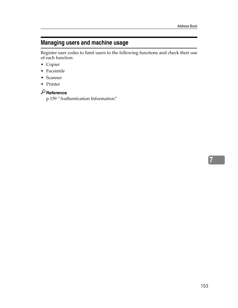 Managing users and machine usage | Ricoh Aficio ISC 615G User Manual | Page 161 / 318
