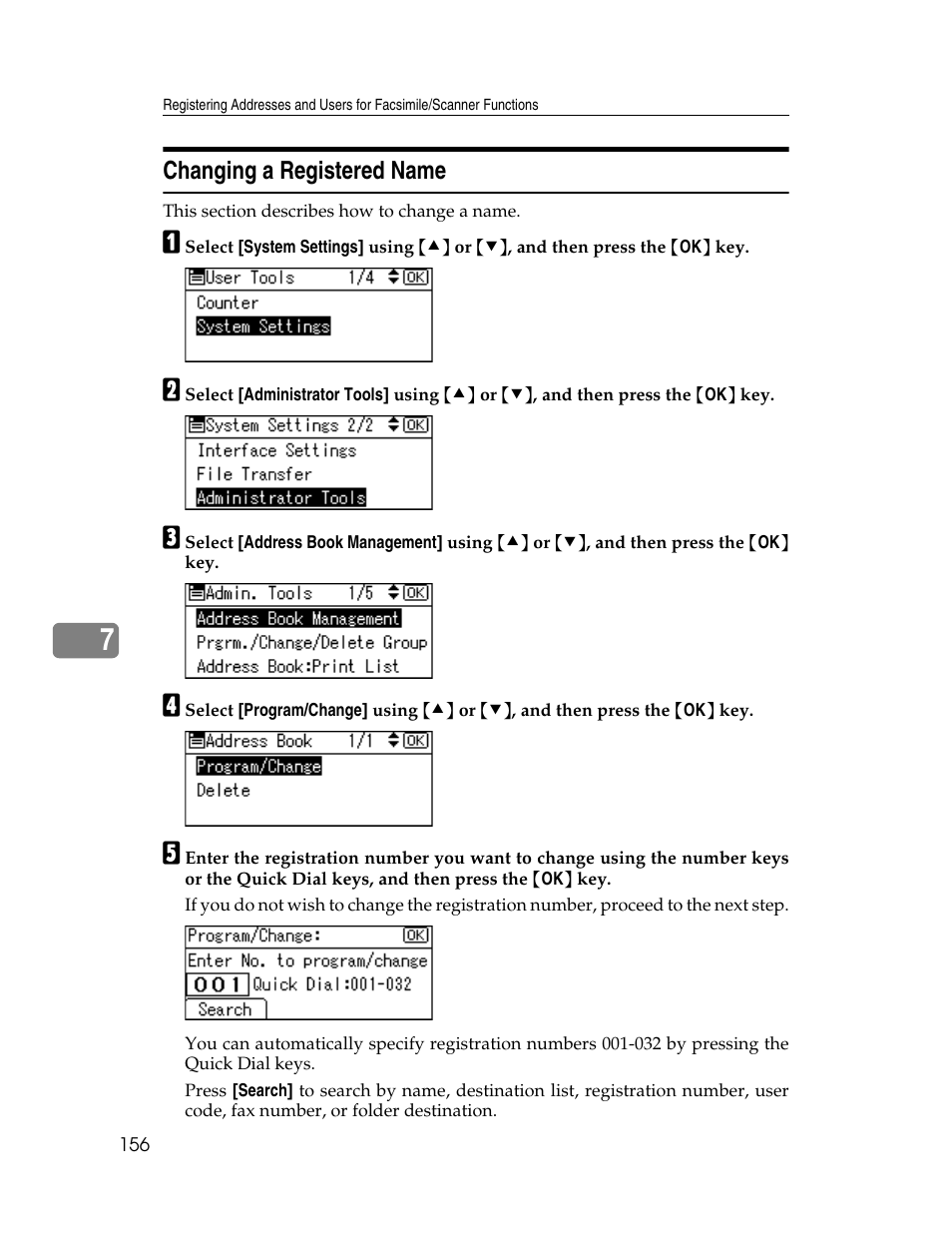 Changing a registered name | Ricoh Aficio ISC 615G User Manual | Page 164 / 318
