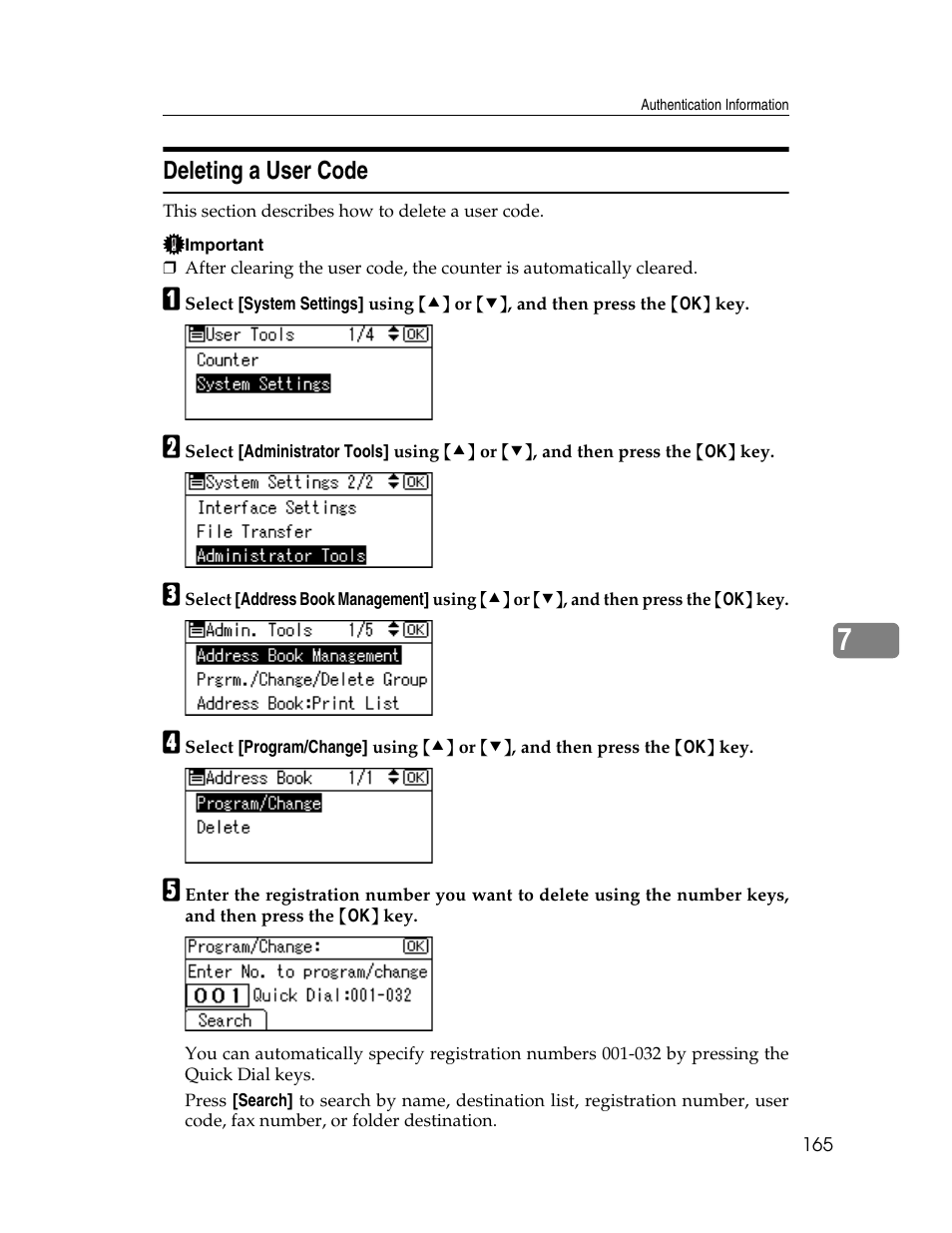 Deleting a user code | Ricoh Aficio ISC 615G User Manual | Page 173 / 318