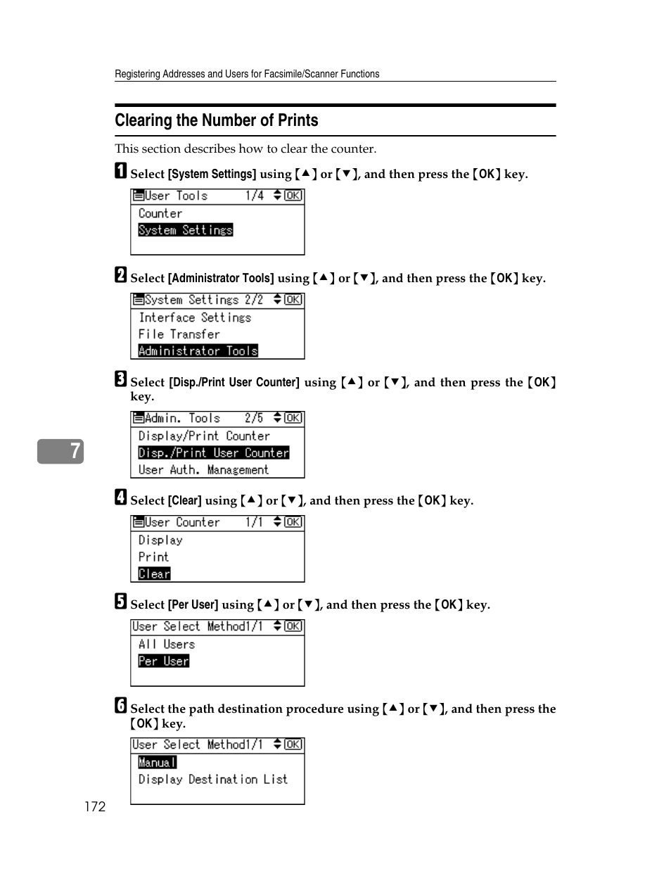 Clearing the number of prints | Ricoh Aficio ISC 615G User Manual | Page 180 / 318