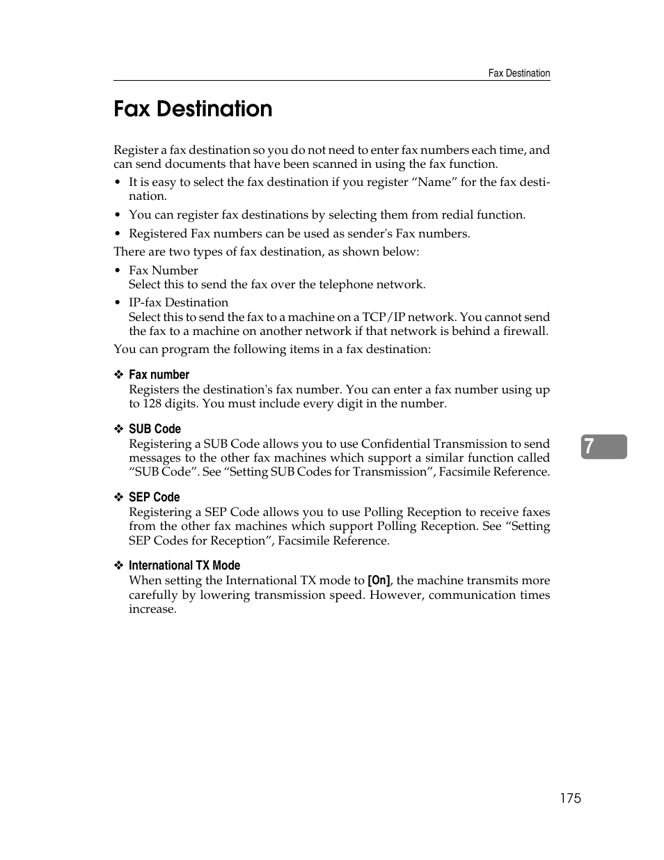 Fax destination, P.175 “fax destination, 7fax destination | Ricoh Aficio ISC 615G User Manual | Page 183 / 318