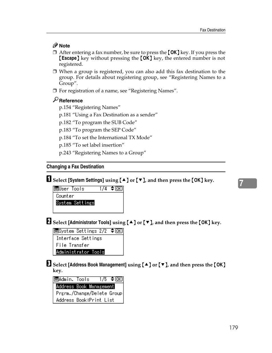 Changing a fax destination | Ricoh Aficio ISC 615G User Manual | Page 187 / 318