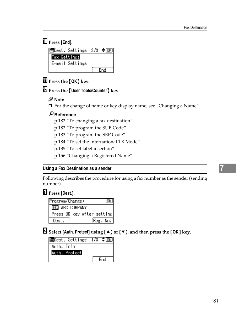 Using a fax destination as a sender, P.181 “using a fax destination as a sender | Ricoh Aficio ISC 615G User Manual | Page 189 / 318