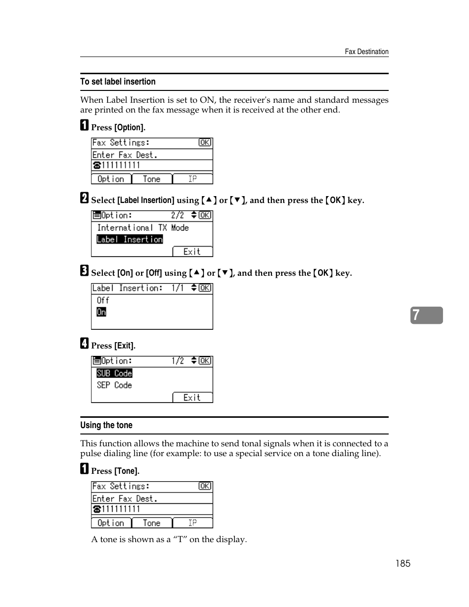 To set label insertion, Using the tone, P.185 “to set label insertion | Ricoh Aficio ISC 615G User Manual | Page 193 / 318