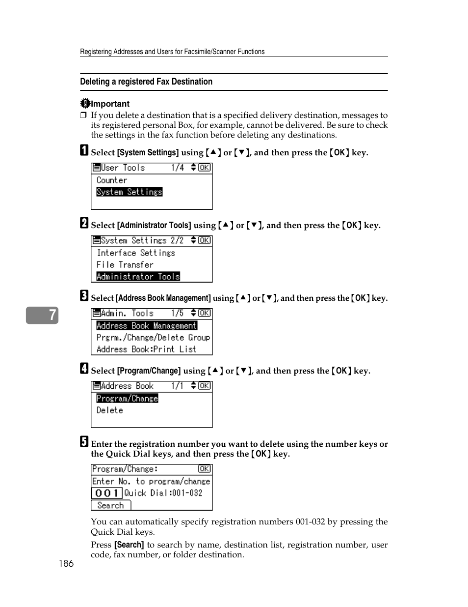Deleting a registered fax destination | Ricoh Aficio ISC 615G User Manual | Page 194 / 318