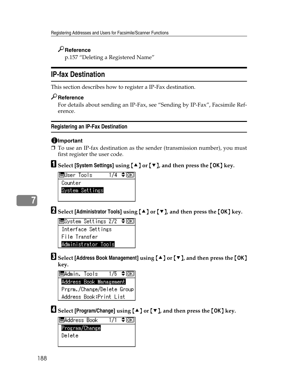 Ip-fax destination, Registering an ip-fax destination | Ricoh Aficio ISC 615G User Manual | Page 196 / 318