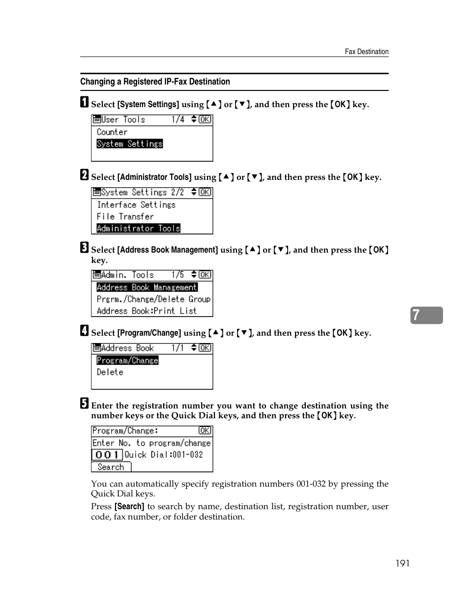 Changing a registered ip-fax destination | Ricoh Aficio ISC 615G User Manual | Page 199 / 318