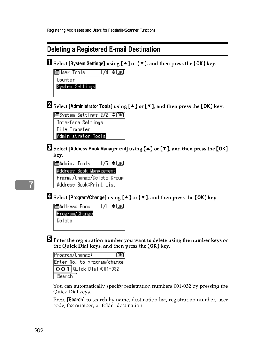 Deleting a registered e-mail destination | Ricoh Aficio ISC 615G User Manual | Page 210 / 318