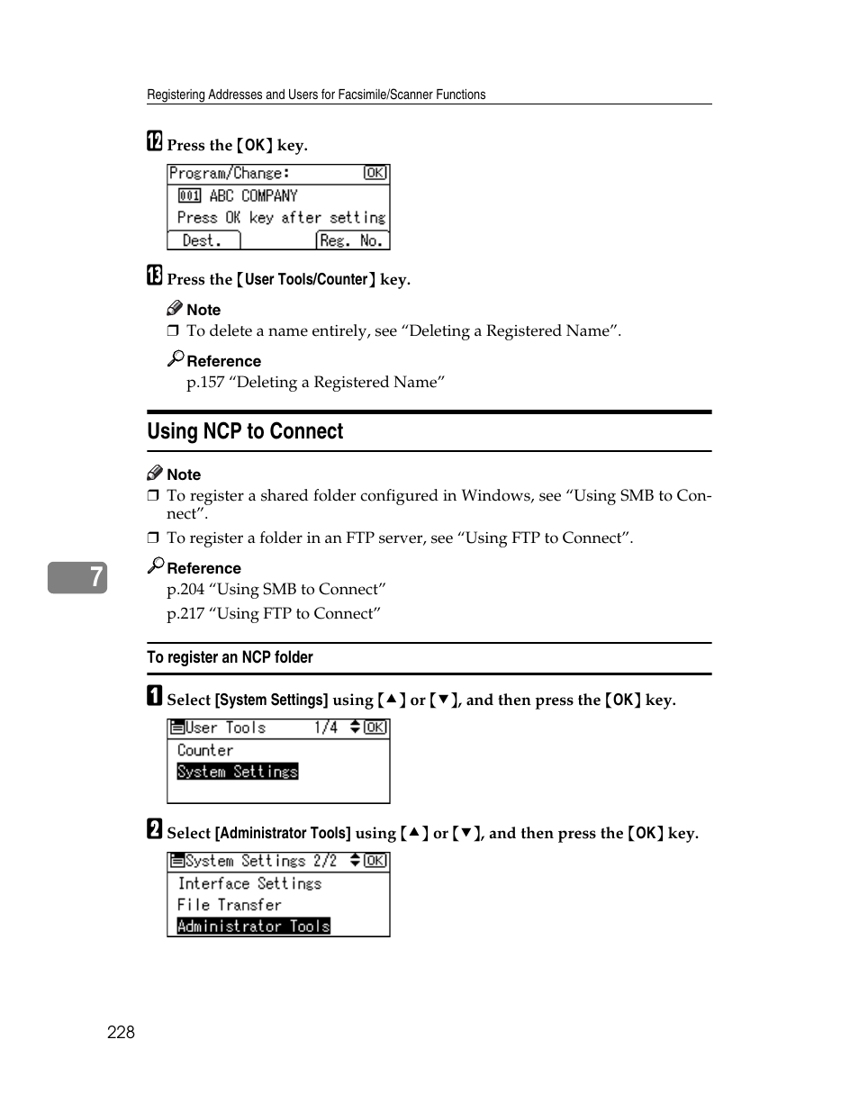 Using ncp to connect, To register an ncp folder, P.228 “to register an ncp folder | Ricoh Aficio ISC 615G User Manual | Page 236 / 318