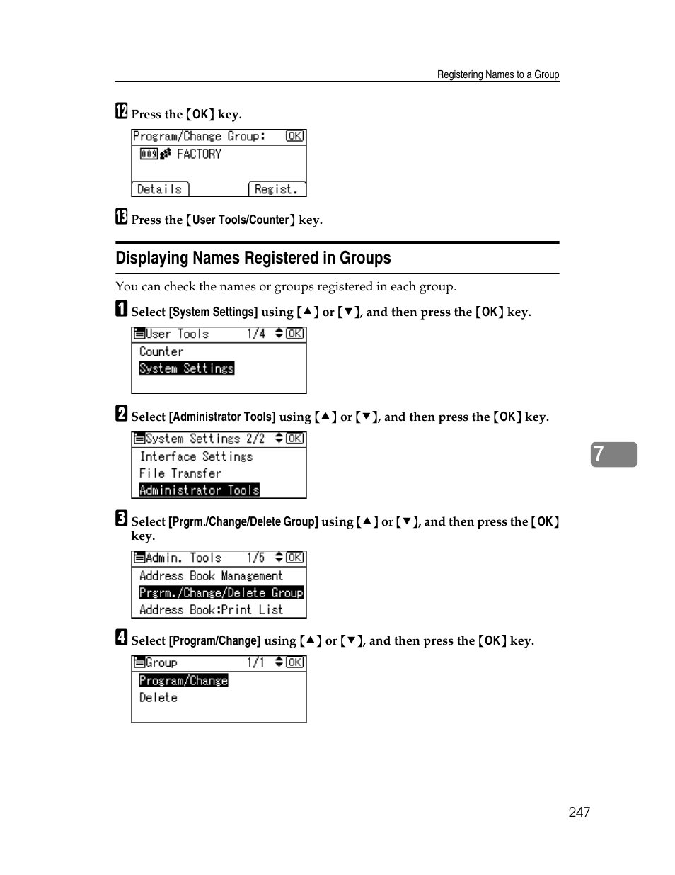 Displaying names registered in groups | Ricoh Aficio ISC 615G User Manual | Page 255 / 318