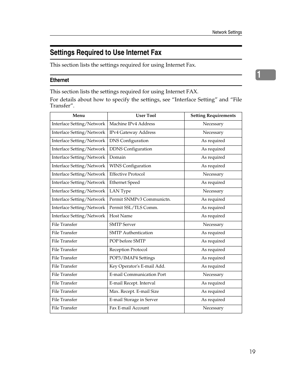 Settings required to use internet fax, Ethernet | Ricoh Aficio ISC 615G User Manual | Page 27 / 318