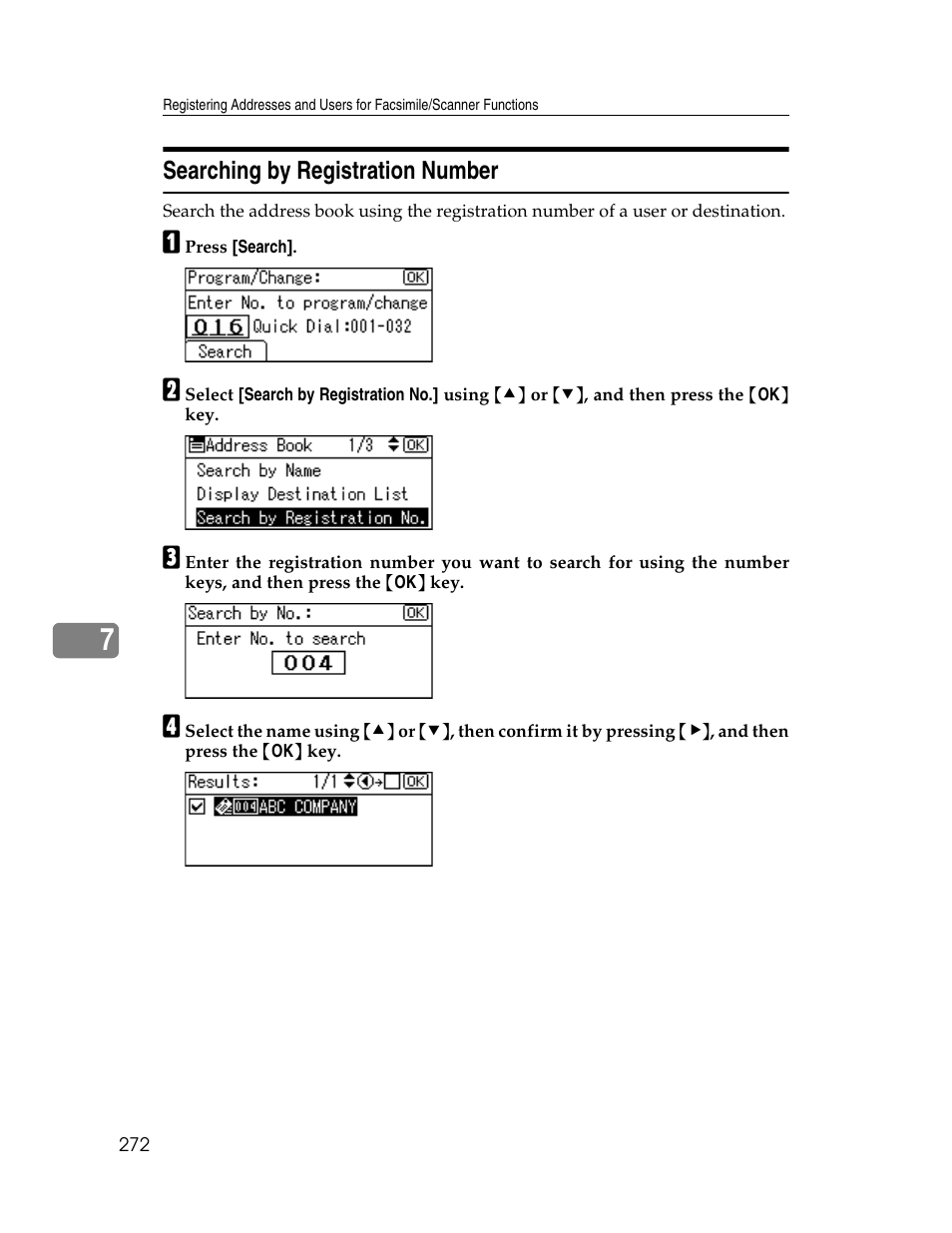 Searching by registration number | Ricoh Aficio ISC 615G User Manual | Page 280 / 318