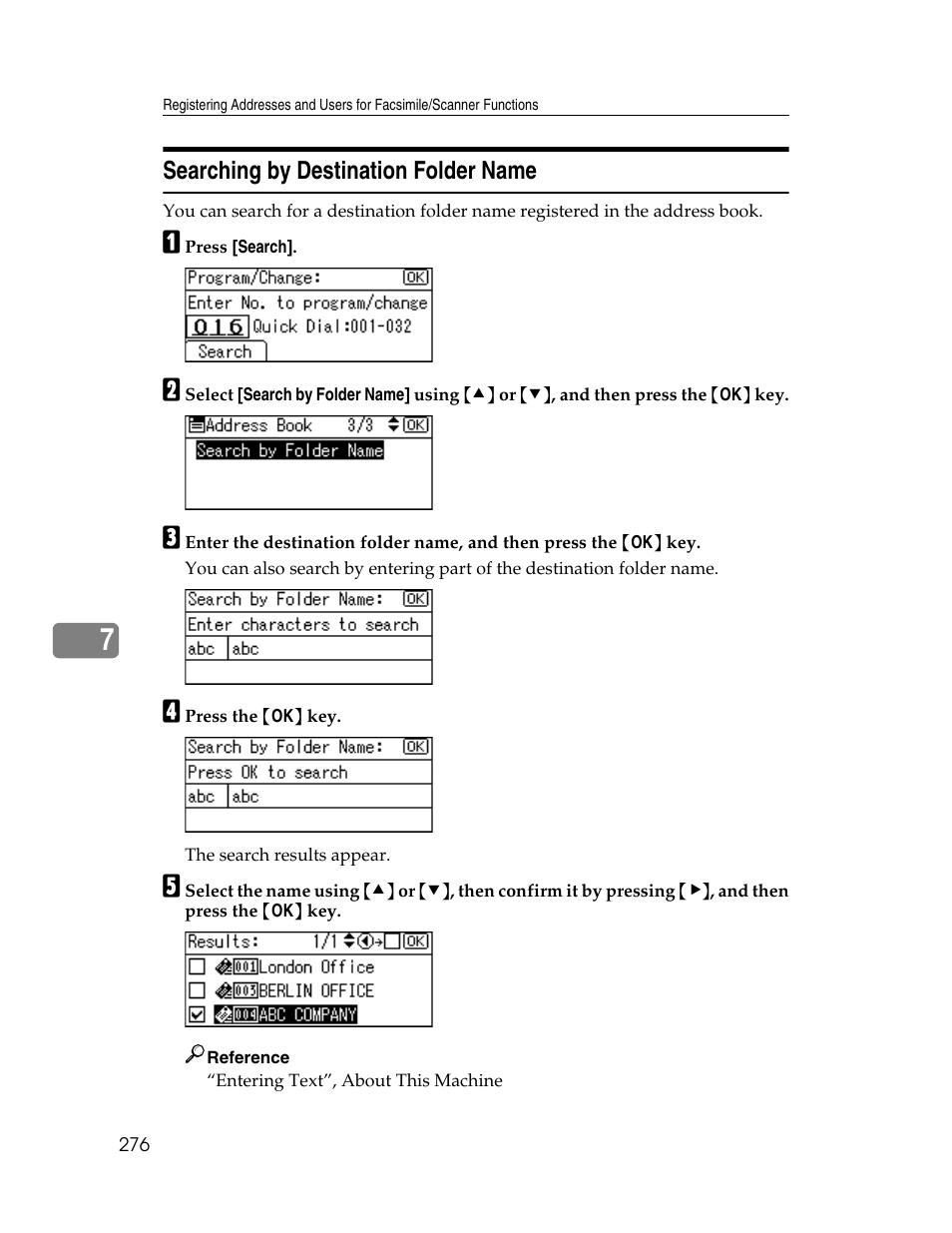 Searching by destination folder name | Ricoh Aficio ISC 615G User Manual | Page 284 / 318